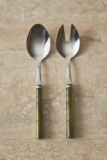SALAD CUTLERY SET WITH BAMBOO-EFFECT HANDLE - Green by Zara