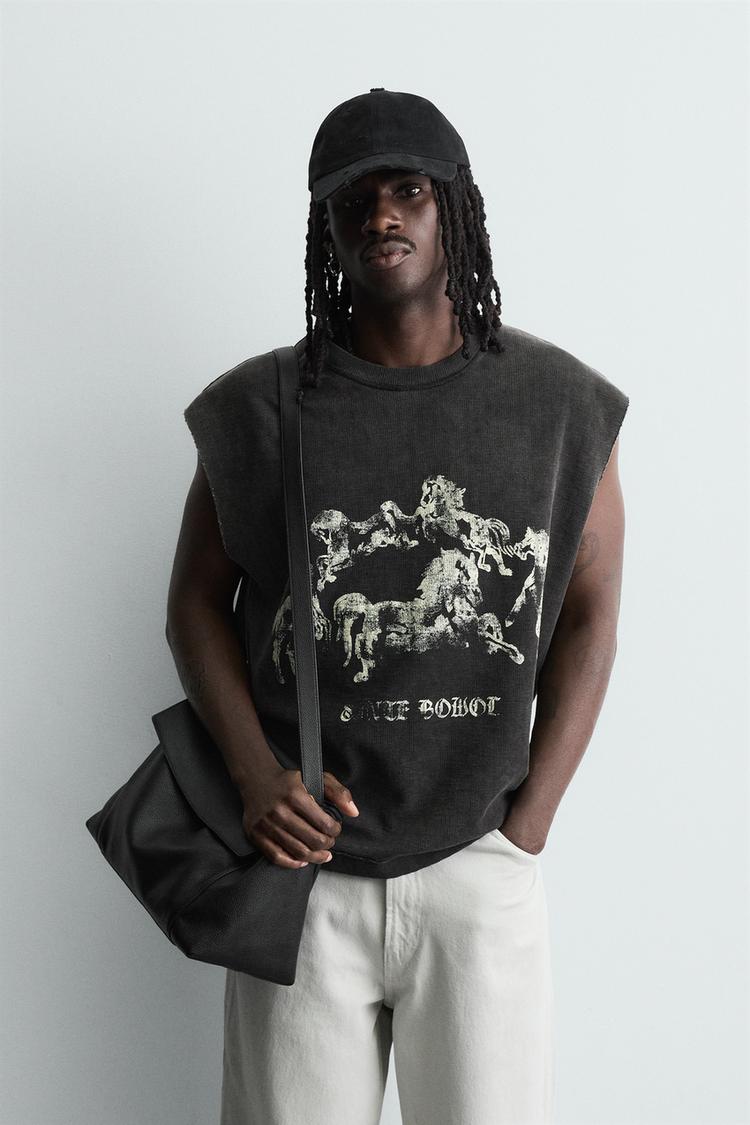 ZARA HORSE PRINT KNIT TANK TOP