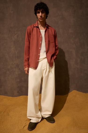 100% LINEN SHIRT - Red / Orange by Zara - Image 0