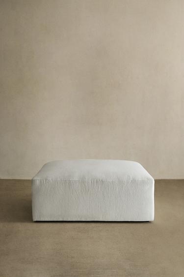 WASHED LINEN POUF - Oyster-white by Zara