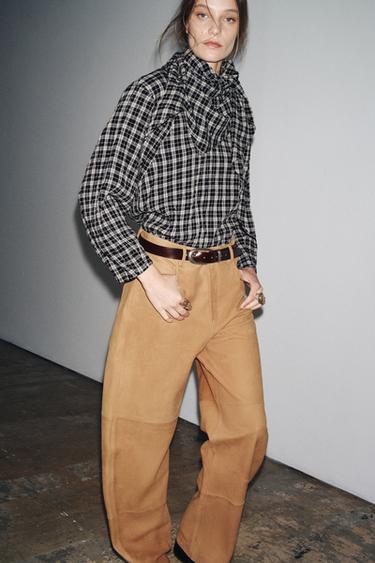 CAMISA CUADROS PAÑUELO MULTIPOSICIÓN ZW COLLECTION - Gris medio de Zara