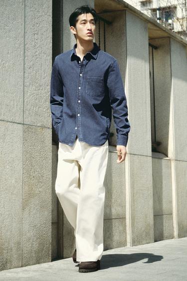 REGULAR FIT DENIM SHIRT - Dark navy by Zara