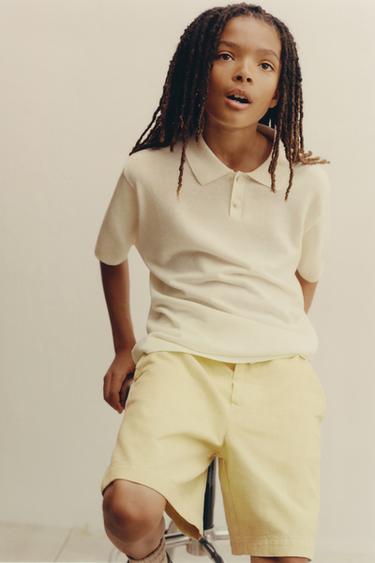 SHORT ÉLASTIQUES EN COTON - Citron vert de Zara - Image 4