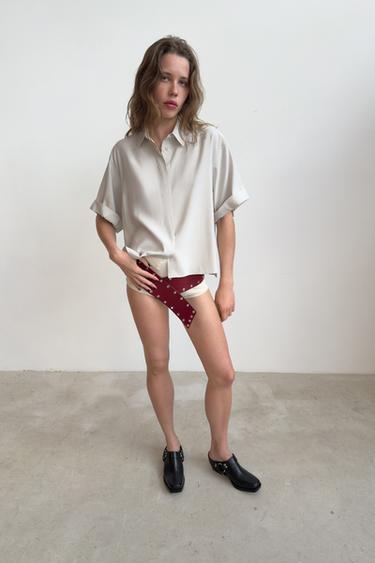 CAMISA FLUIDA MANGA CORTA - Gris de Zara