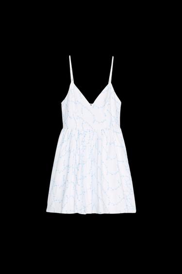 EMBROIDERED POPLIN DRESS - Blue/White by Zara - Image 0