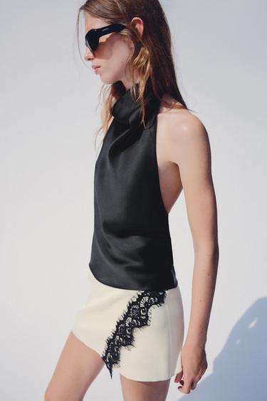 FALDA PANTALÓN CRUZADA ENCAJE - Crudo de Zara