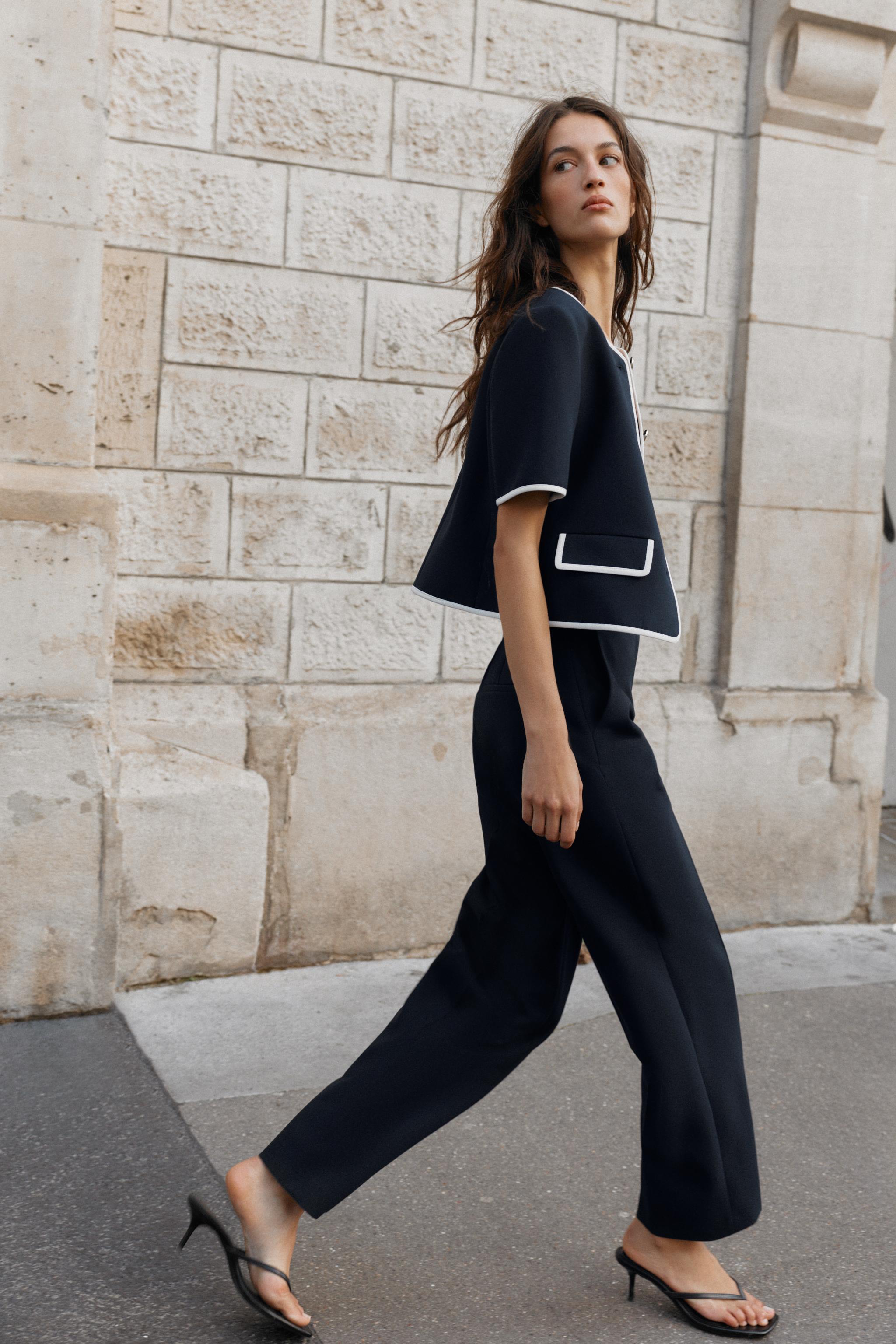 CONTRAST WAIST STRAIGHT LEG PANTS