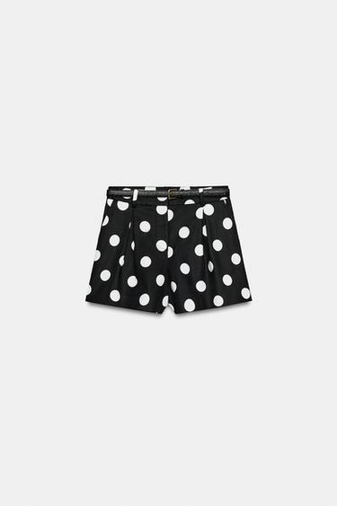 BERMUDA À PINCES ET CEINTURE À POIS - Noir / Blanc de Zara