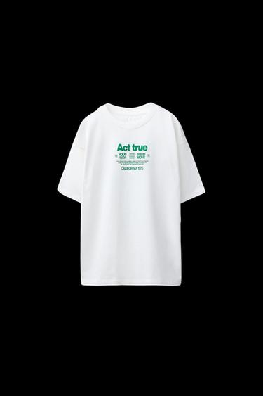 RAISED SLOGAN T-SHIRT - Oyster-white by Zara - Image 0