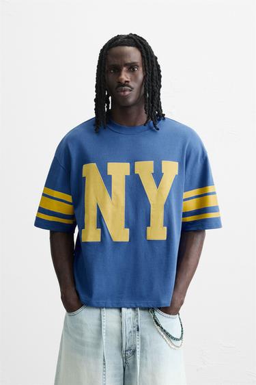 VARSITY PRINT T-SHIRT - Blue by Zara