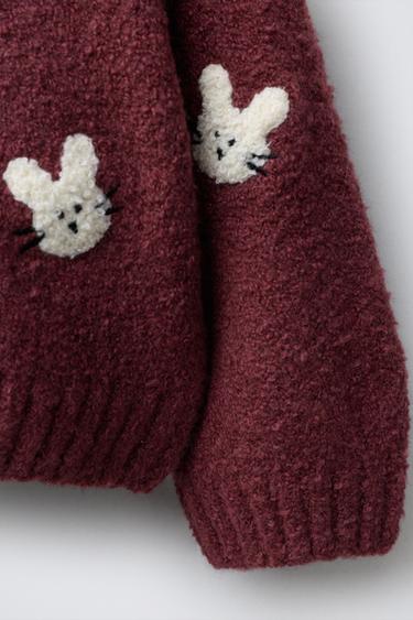 JERSEY PUNTO CONEJITOS BORDADOS - Frambuesa de Zara