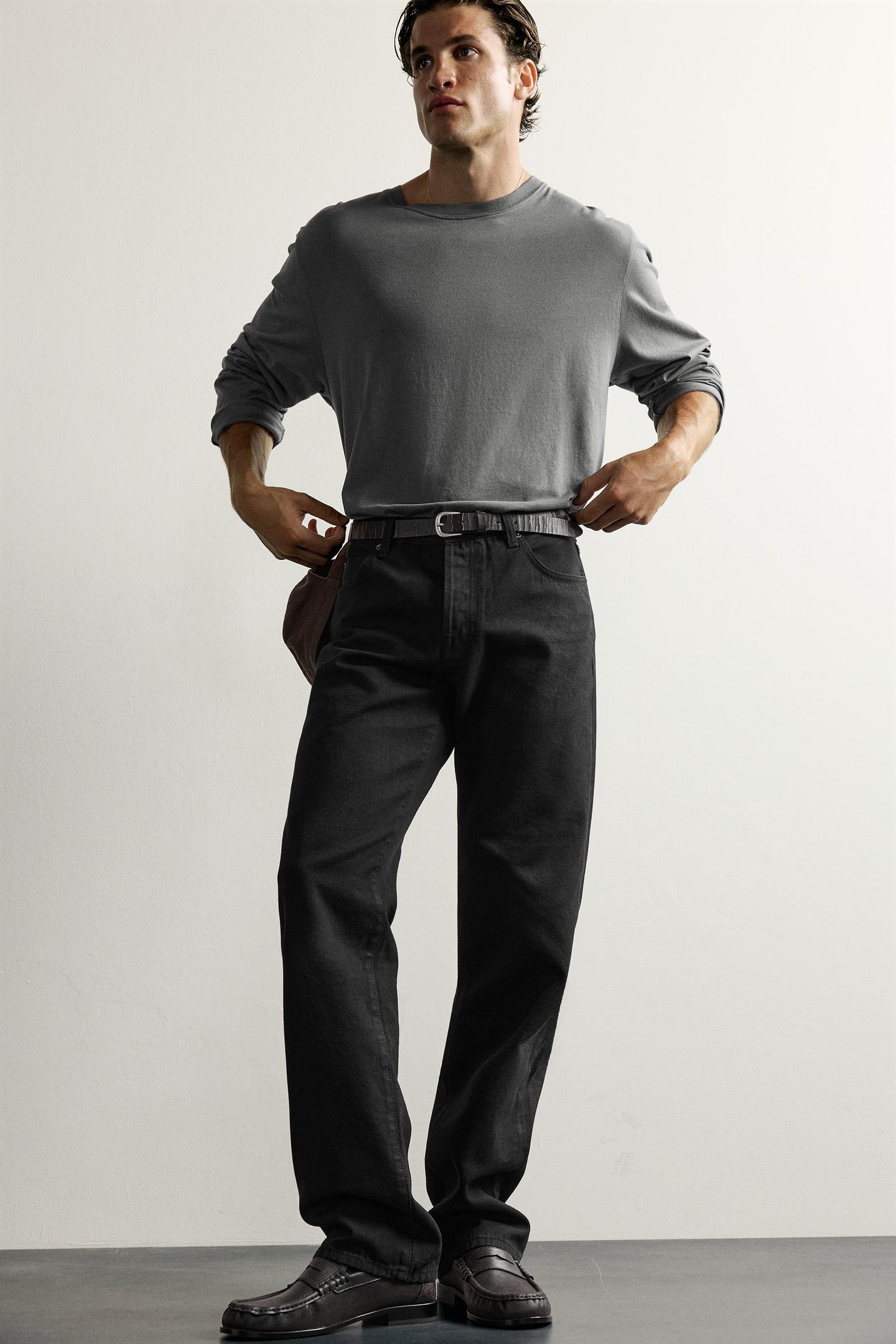 Мужская футболка Zara Relaxed Fit Long Sleeve, цвет: Антрацитовый серый — фото 6