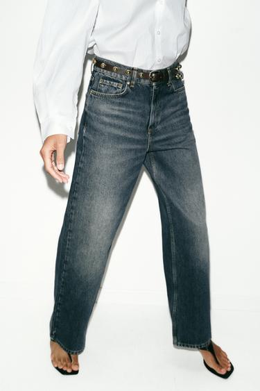 Z1975 STRAIGHT TAPERED HIGH-WAIST BELTED JEANS - Indigo by Zara