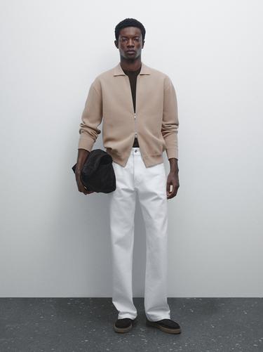 Cardigan à fermeture Éclair en coton mélangé - Vison de Zara