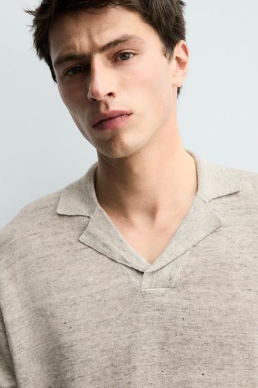 REGULAR FIT 100% LINEN KNIT POLO SHIRT - Grey marl by Zara - Image 4