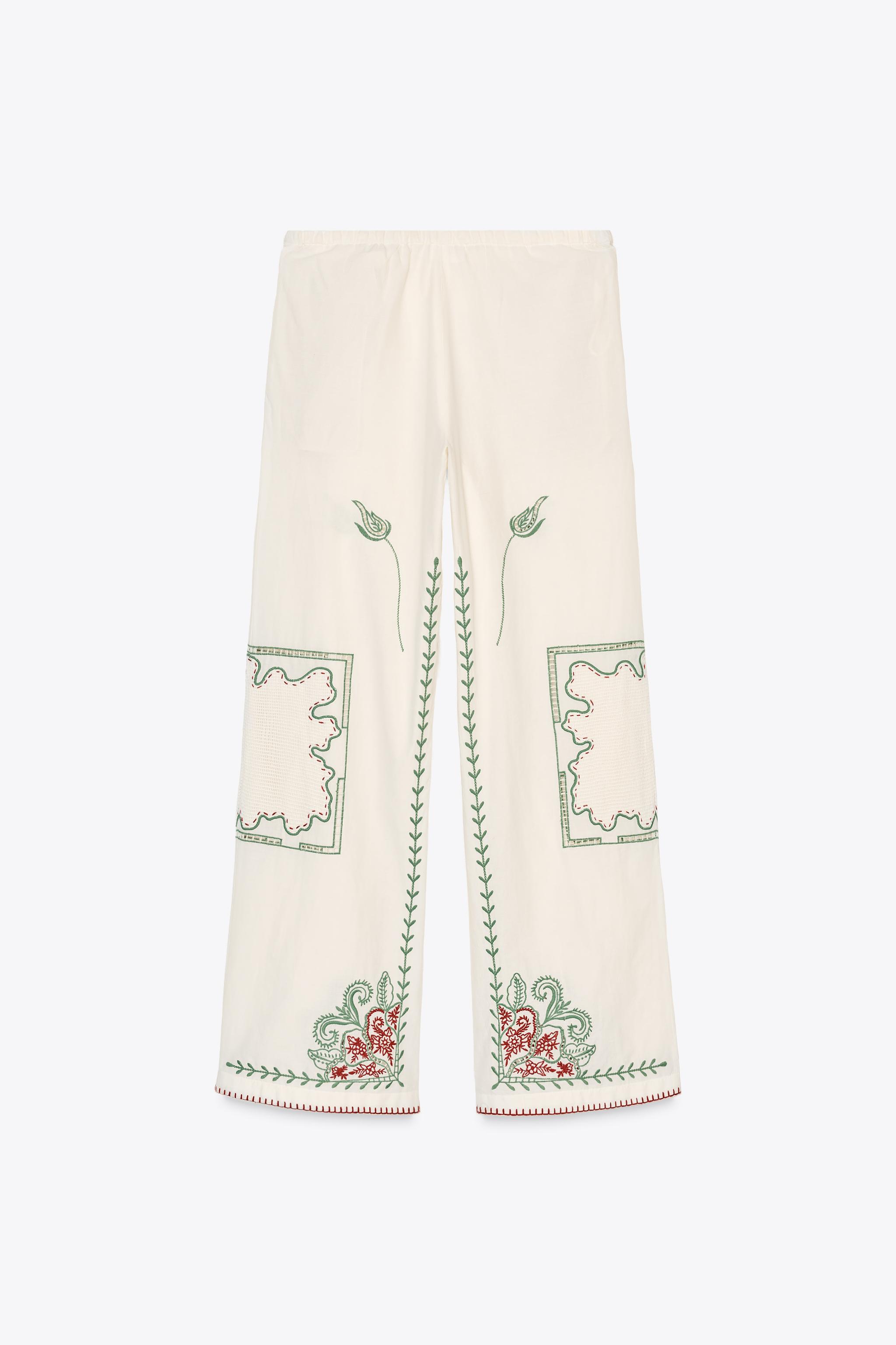 パンツ Embroidered Pants EMBROIDERED STRAIGHT TWILL PANTS - Blue / Indigo | ZARA