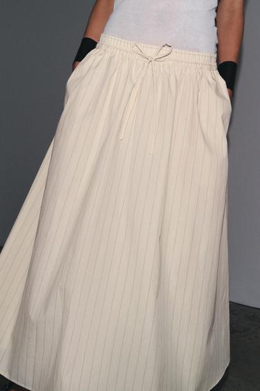 JUPE MIDI RAYURES ZW COLLECTION - Écru / Grenat de Zara - Image 3
