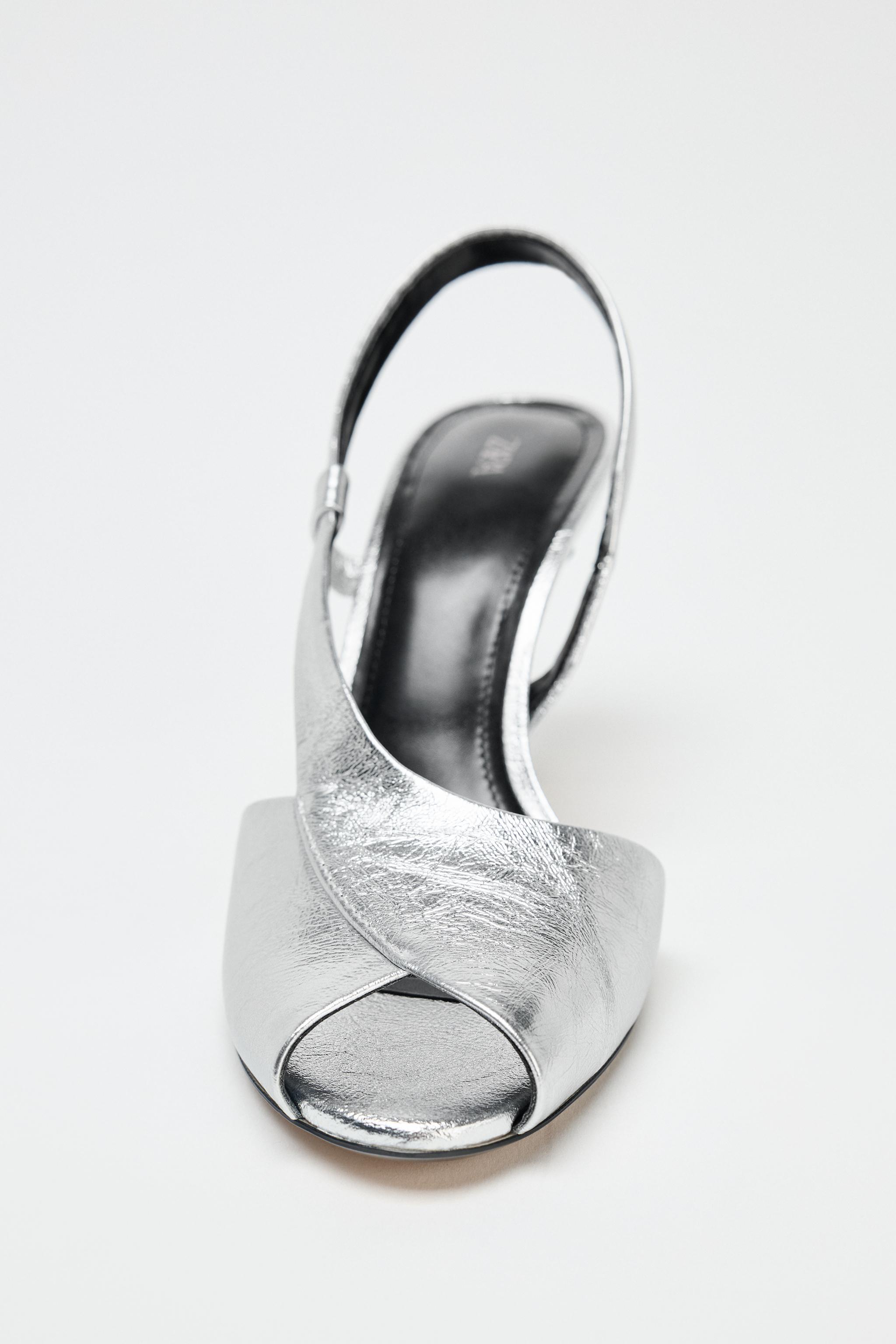 OPEN-TOE LEATHER SANDALS - Silver | ZARA United States