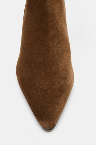 STITCHED SPLIT SUEDE HEELED BOOTS - Brown by Zara - Image 6