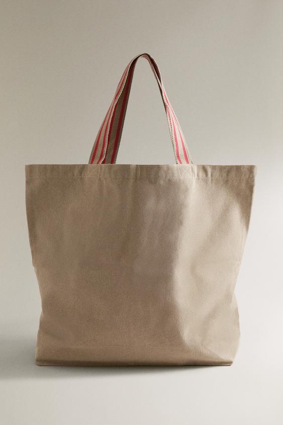 STRIPED FABRIC TOTE BAG - أحمر الخاص بـ Zara - صورة 0