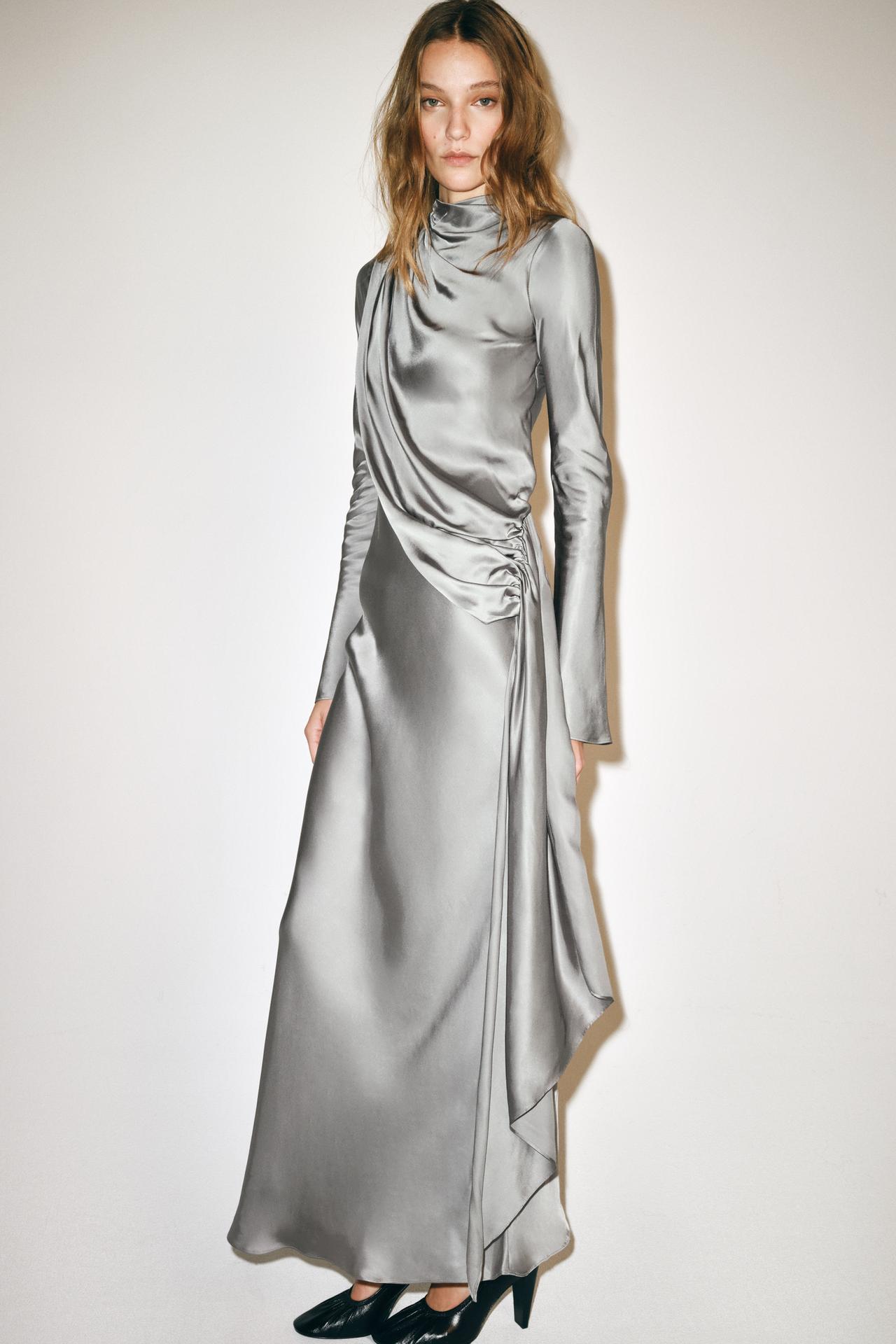 100% VISCOSE DRAPED MAXI DRESS