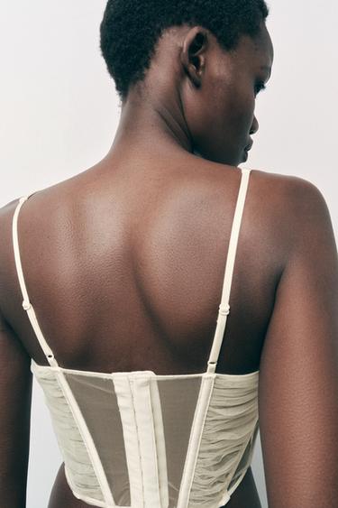 COMBINED SATIN CORSET TOP - Ecru by Zara - Image 2