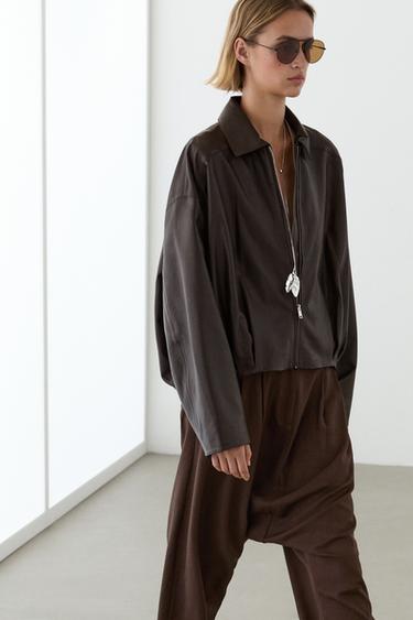 Zara Pleated nappa leather jacket - Brown