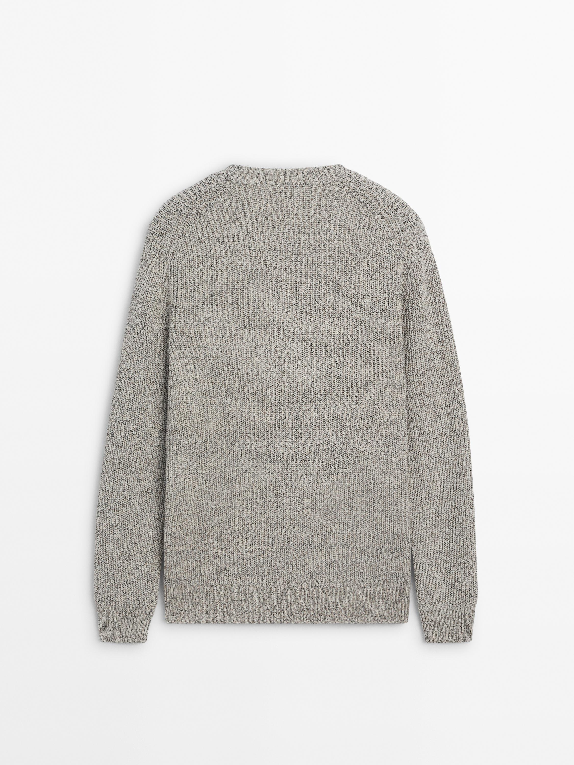 Cotton blend knit sweater with crew neck