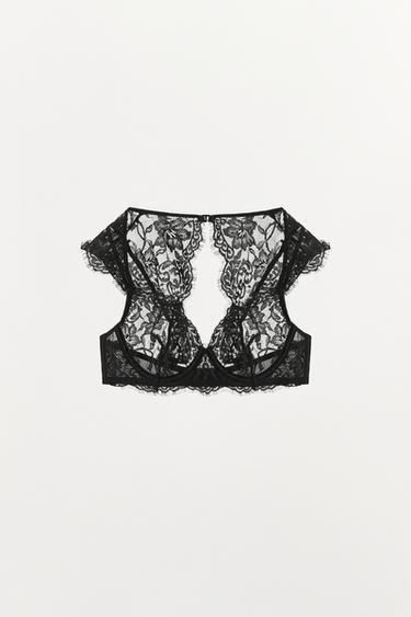 SUJETADOR AROS ENCAJE MANGAS - Negro de Zara