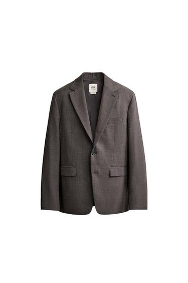 BLAZER TRAJE CUADROS CON LANA - Marrón de Zara