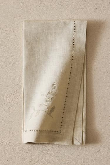 TOVAGLIOLO LINO RICAMATO FIORE (SET DA 2) - Celeste di Zara