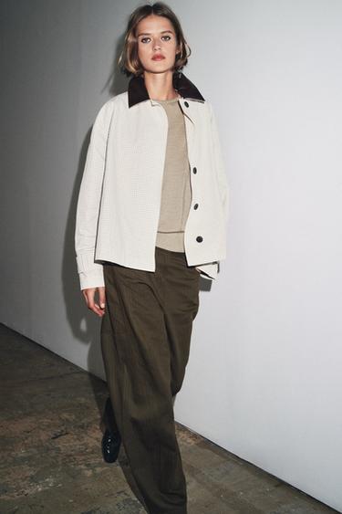 ZW COLLECTION LEATHER COLLAR SHORT TRENCH COAT - Black / White by Zara