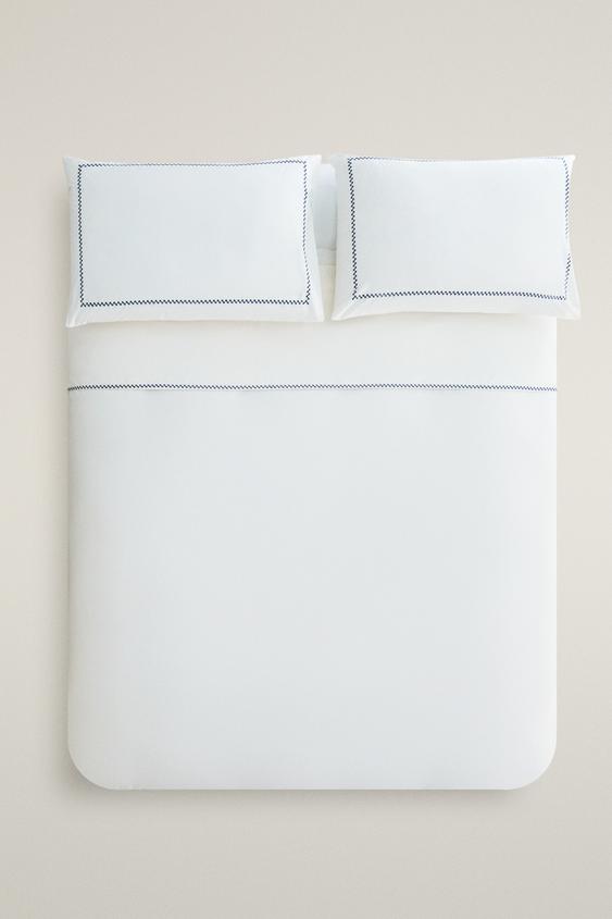 DUVET COVER WITH EMBROIDERED BORDER - Oyster-white by Zara - Image 0
