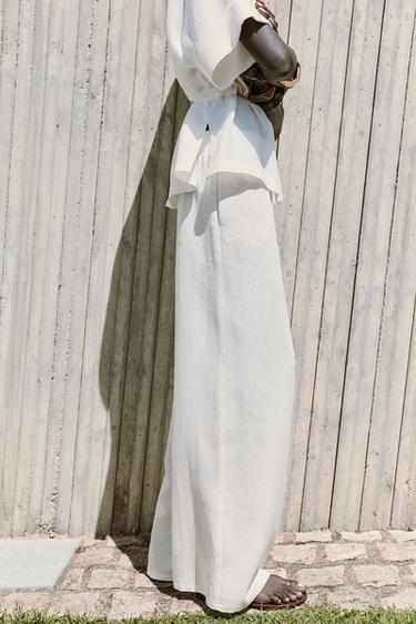 RUSTIC WIDE-LEG TROUSERS WITH RAMIE - Oyster-white by Zara - Image 4