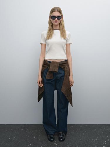 Camiseta manga corta canalé - Crudo de Zara - Imagen 0