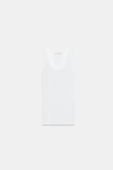 ÄRMELLOSES BAUMWOLLTOP - Weiß von Zara