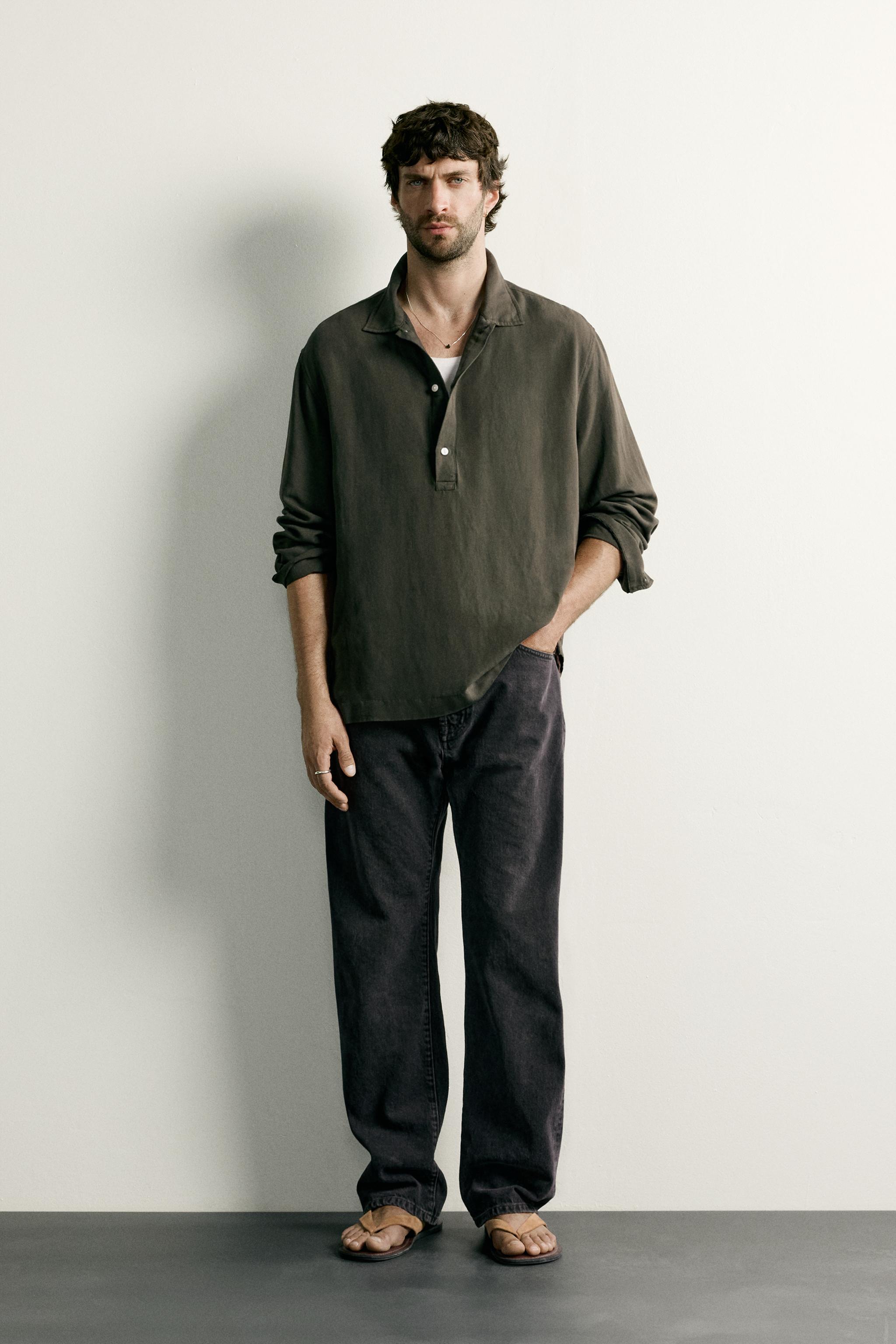 REGULAR FIT LINEN VISCOSE POLO SHIRT