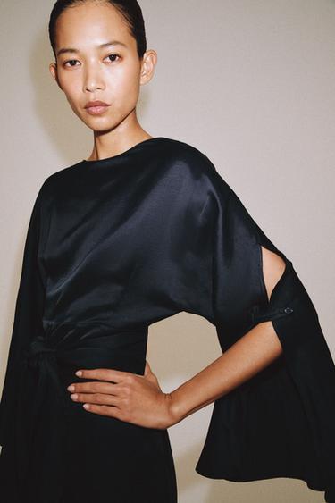 MIDI DRESS WITH LINEN BELT ZW COLLECTION - Blue by Zara