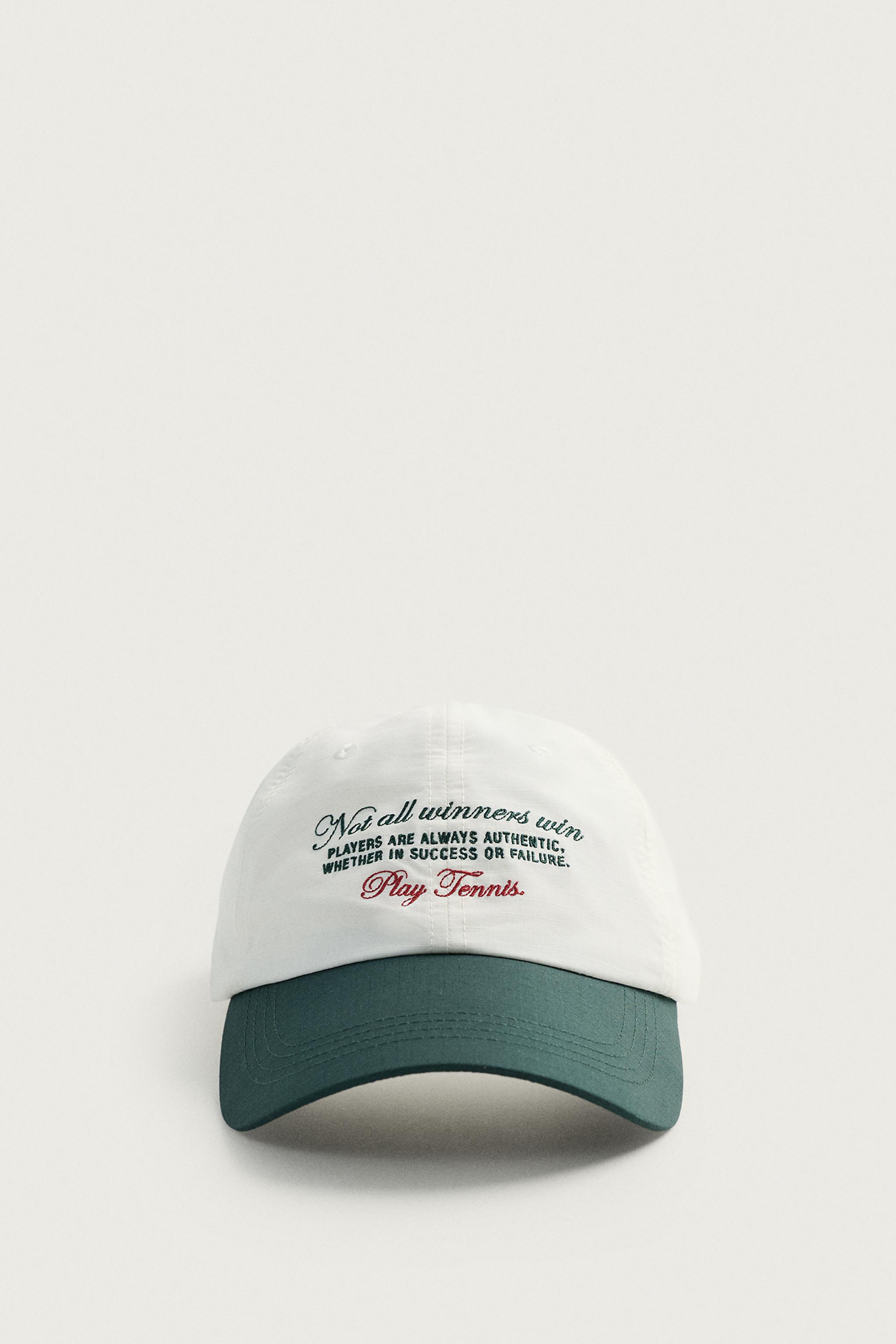 CONTRAST EMBROIDERED TEXT CAP — Ecru