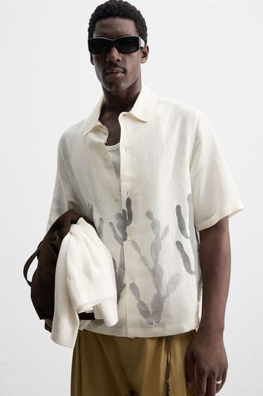 LINEN-VISCOSE CACTUS SHIRT - White by Zara - Image 4