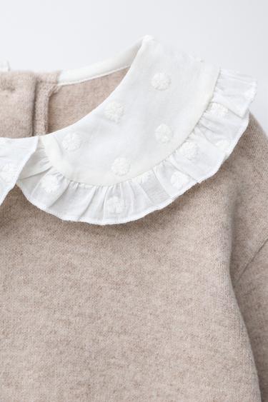 EMBROIDERED SOFT TOUCH PETER PAN COLLAR T-SHIRT - Sand / Marl by Zara - Image 2