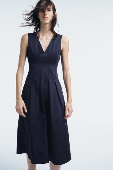 Zara ZW COLLECTION ZIPPER MIDI DRESS - Navy blue