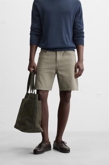 REGULAR FIT DENIM BERMUDA SHORTS - Khaki by Zara