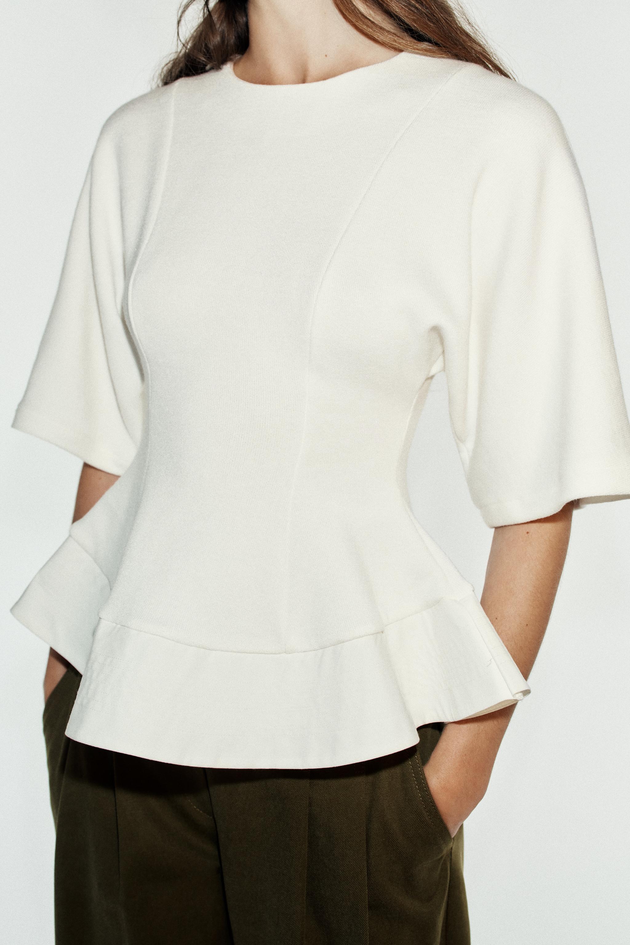 SOFT PEPLUM TOP — Oyster-white