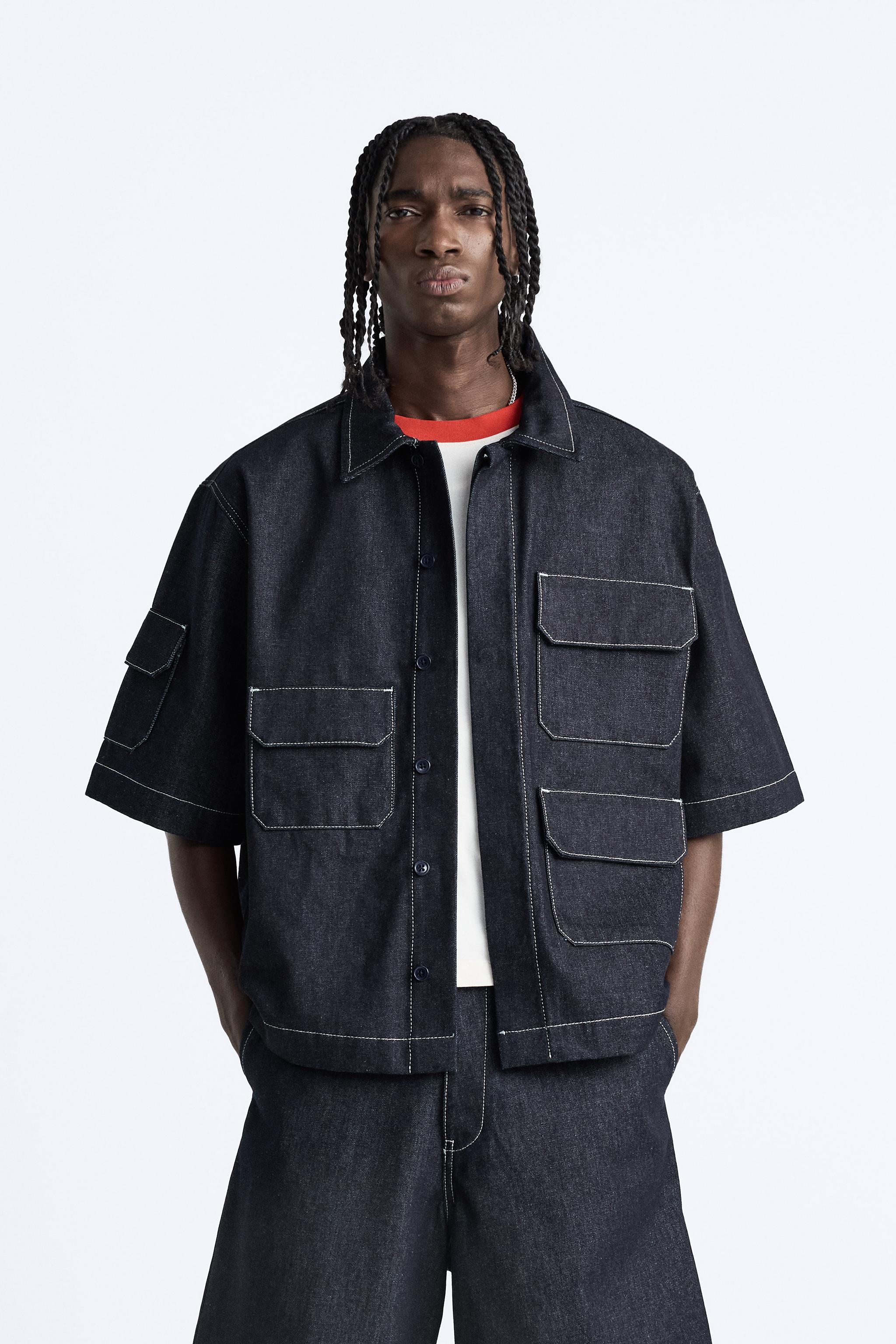 OVERSIZE DENIM SHIRT WITH POCKETS Blue ZARA United States