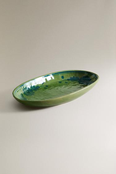 PLAT GRÈS OVALE FLEURS - Bleu / Vert de Zara - Image 1