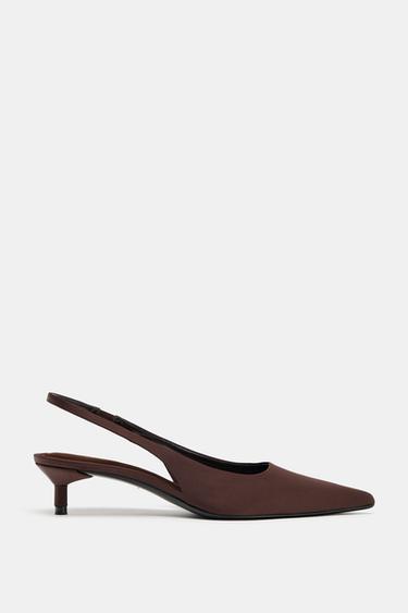 KITTEN HEEL SLINGBACK SHOES - Brown by Zara