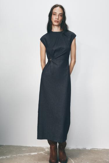 VESTIDO Z1975 MIDI DENIM COM APLIQUE DOURADO - Índigo da Zara - Imagem 0