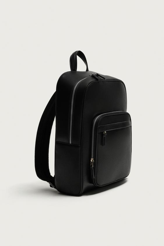 black faux leather backpack zara ZARA. Height X Length X Width 29 X 26 X 16 Cm TEXTURED BACKPACK