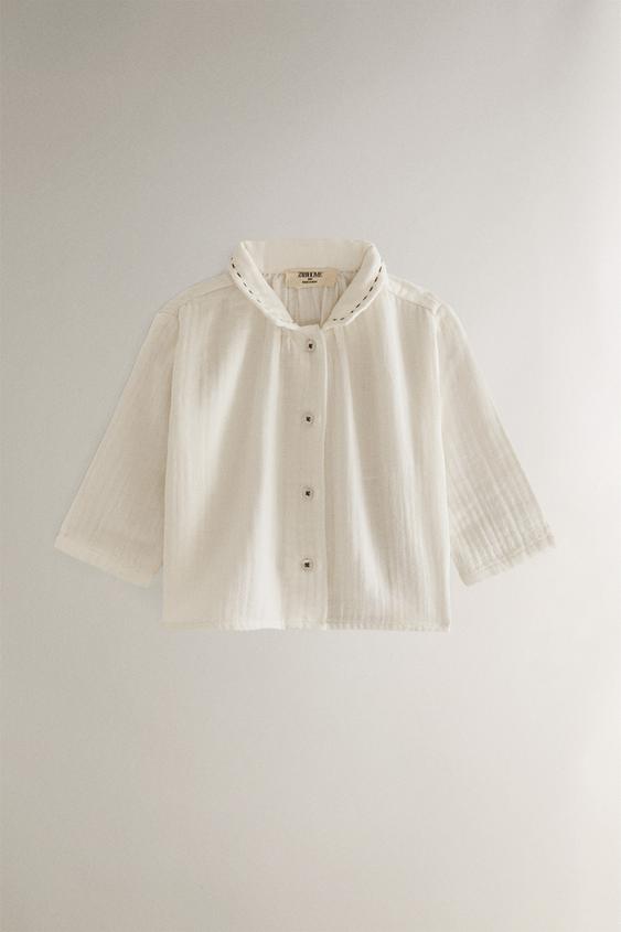 CAMISA BEBÉ ALGODÓN MUSELINA - Blanco roto de Zara - Imagen 0